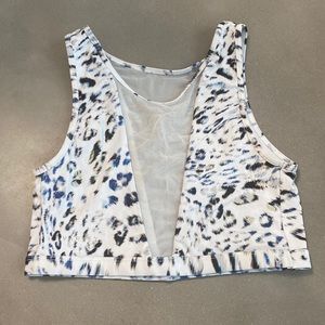 Plunge front/back leopard print mesh sexy sports bra